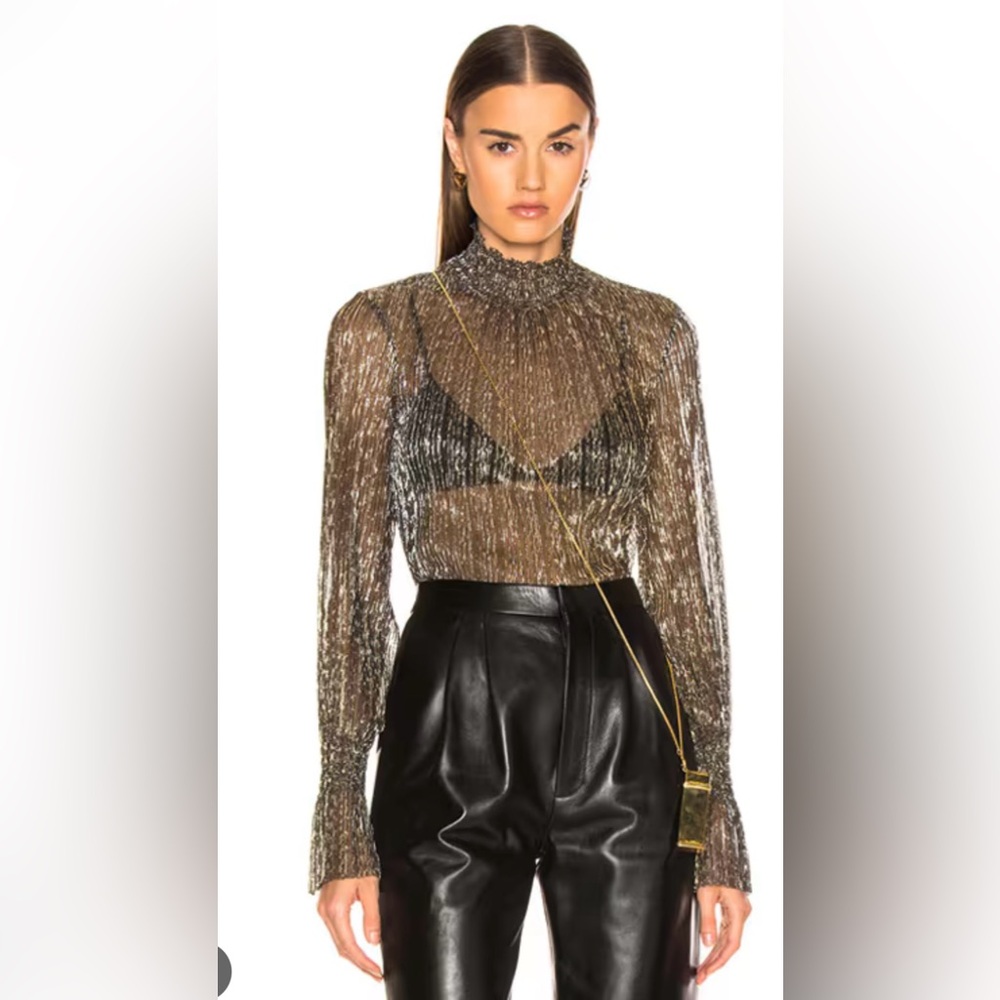 NWT L’AGENCE metallic mock neck blouse sz S